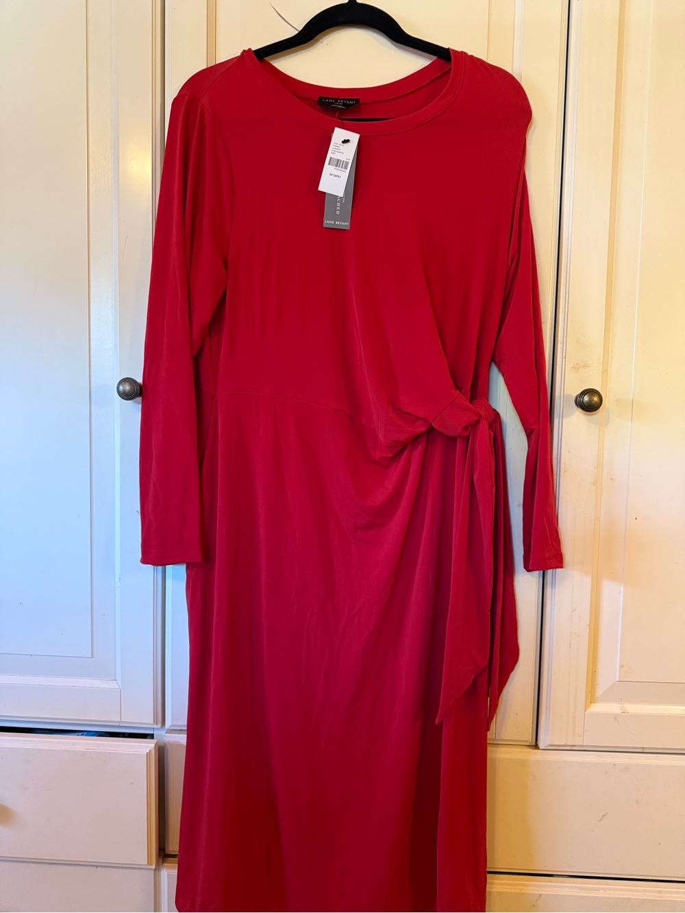 Lane Bryant Red Long Sleeve Tie-Waist Midi Dress